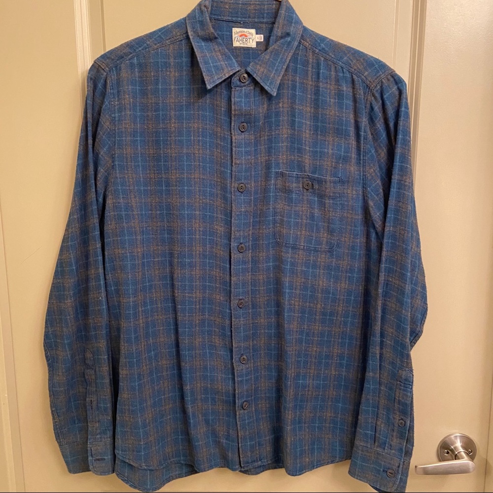 Men’s Faherty Blue and Brown Plaid Button Down